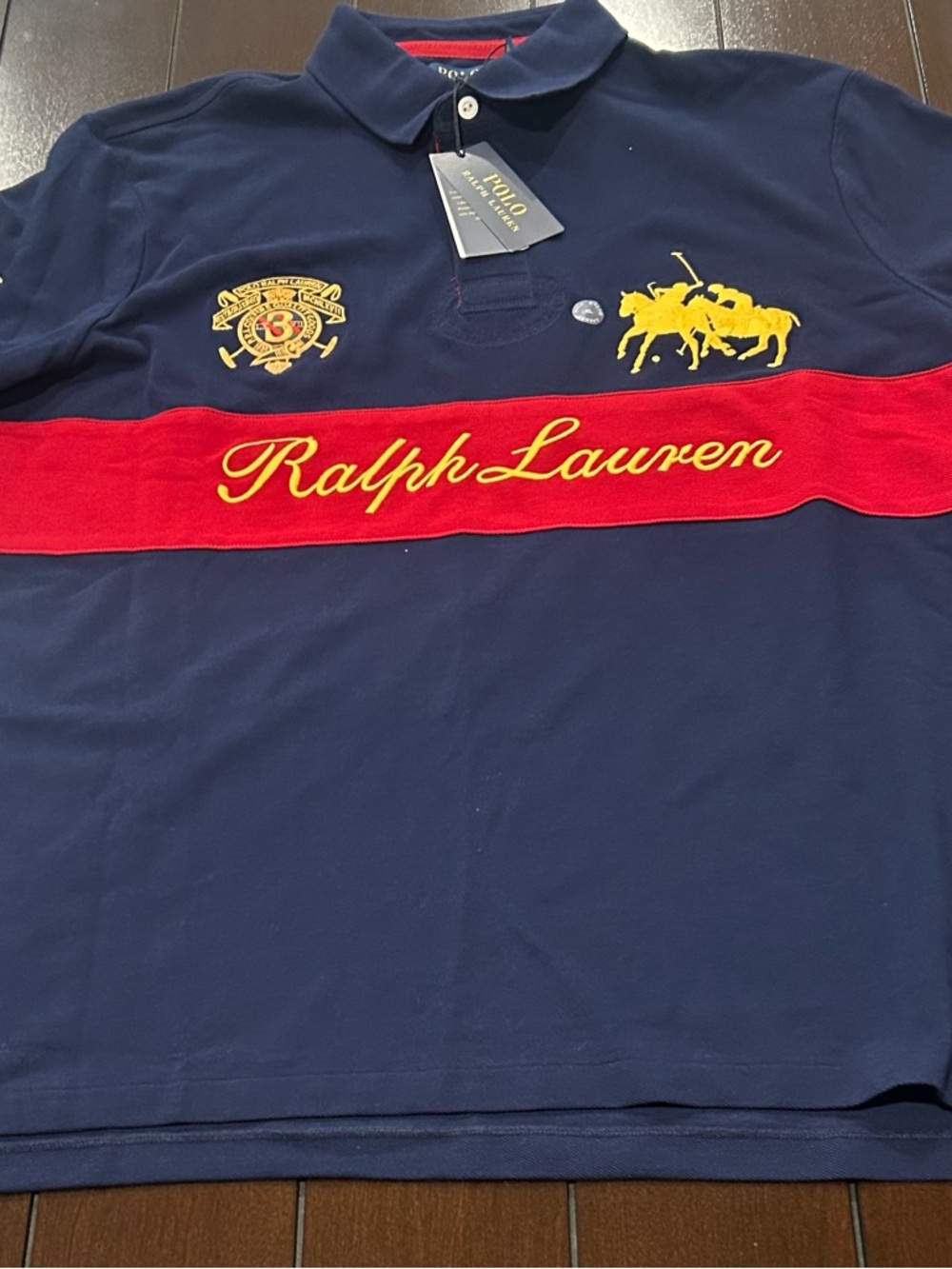 Ralph Lauren Navy Polo with Red Neck Tape and Yellow Label